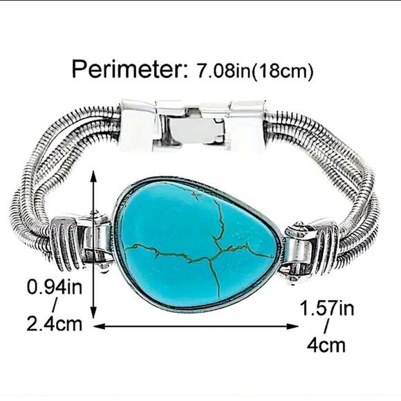 Vintage Boho Silver Turquoise Bracelet - Picture 8 of 8